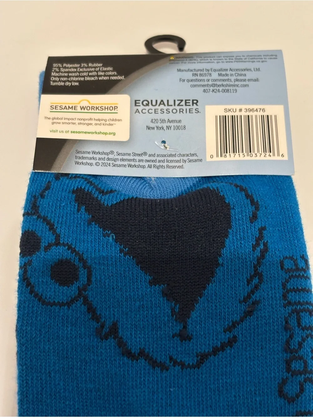 Sesame Street Cookie Monster Mens Size 9-13 Blue Novelty Unisex Crew Socks